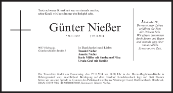 Traueranzeige von Günter Nießer von Pegnitz-Zeitung